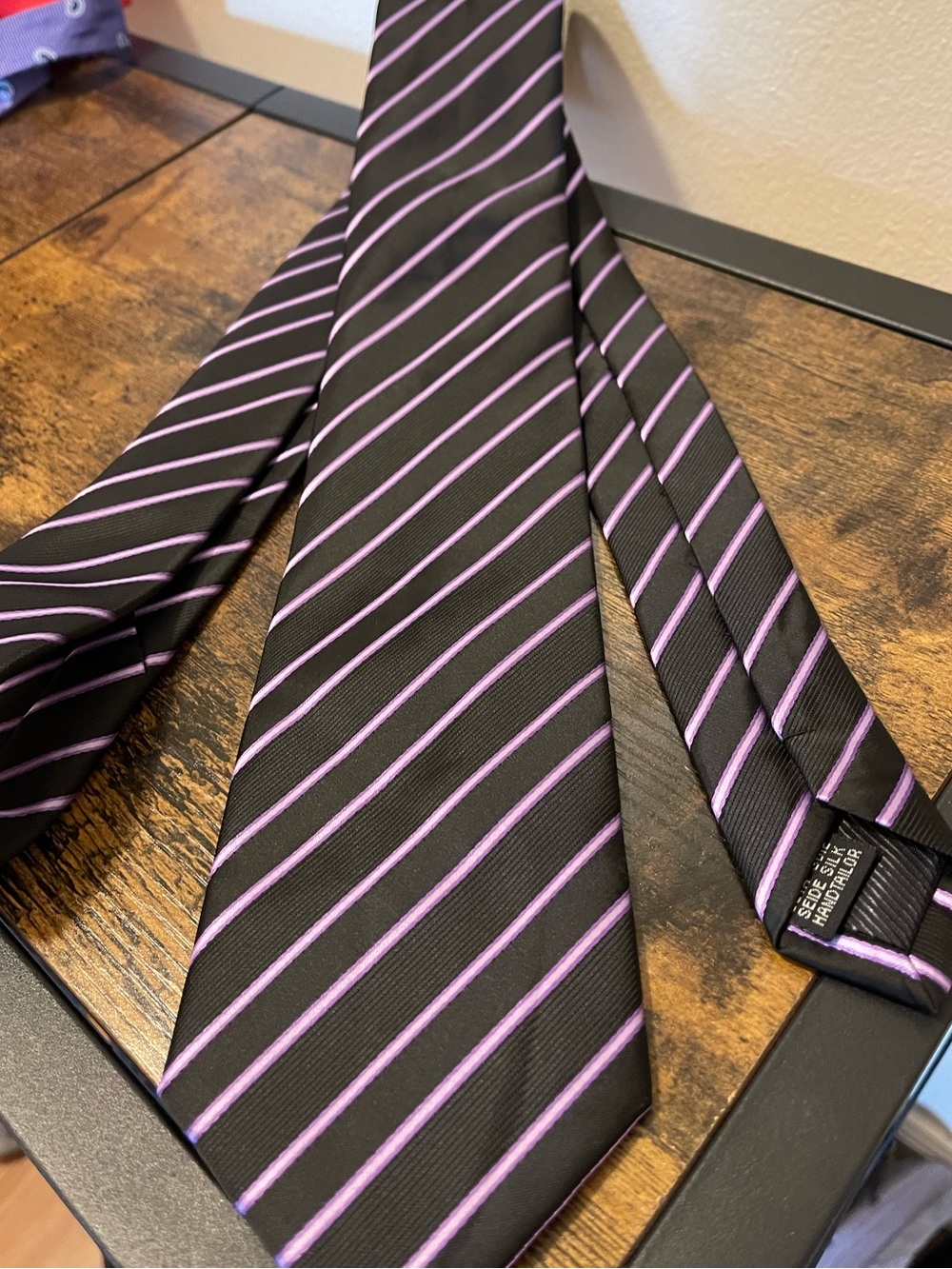 Men's Black Tie with Lavender Stripe - Elegant Formal Accessory